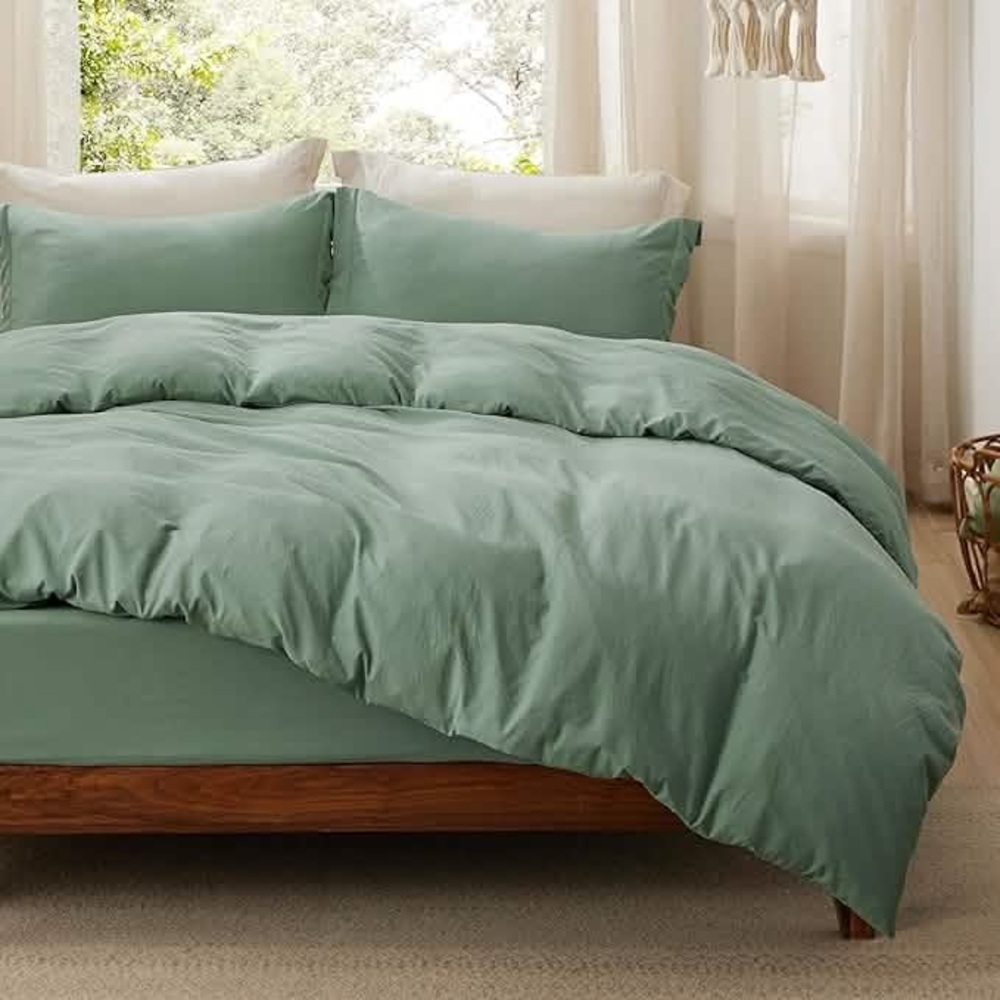 Sage Green Queen Size 3 Pieces Includes 1 Duvet Cover 90x90” & 2 Pillow Shams